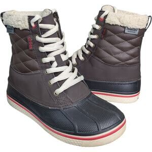 Crocs Allcast Winter Duck Boots Womens 7 Espresso Brown Waterproof Lace Up Quilt